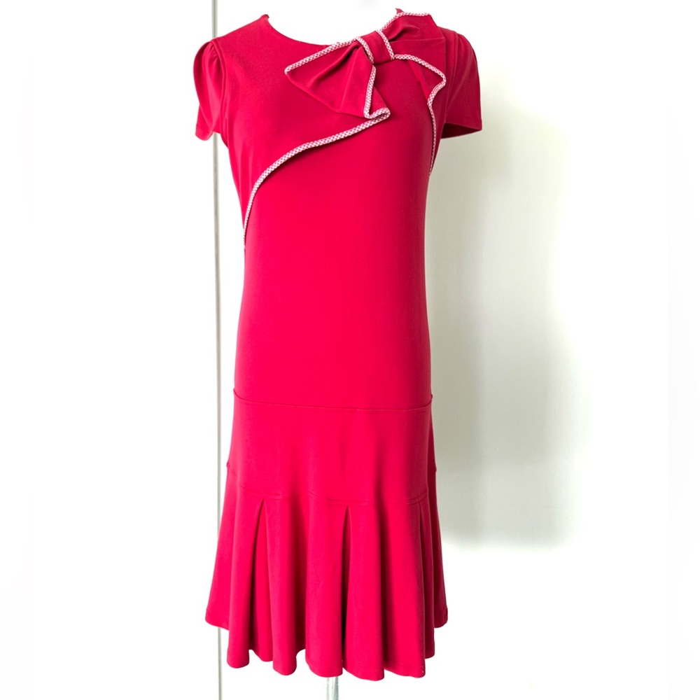 RED Valentino Asymmetrical Red Dress with Bow Accent